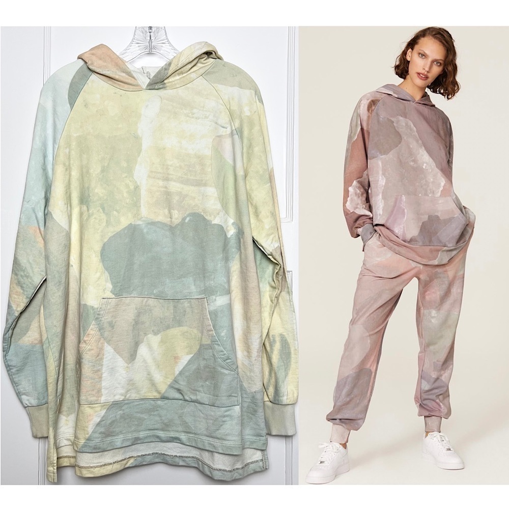BAJA EAST 90s Abstract Crystal Print Cotton Long Oversized Hoodie Sweatshirt L